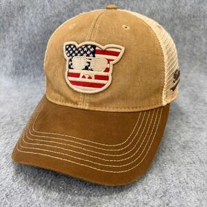 Islanders American Flag Pig Patch Mens Tan Legacy Trucker Hat Snapback OSFA